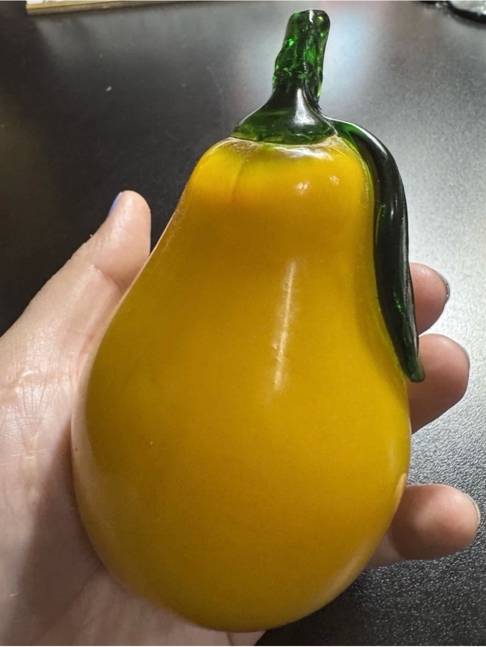 Vintage Murano Style Hand-Blown Art Glass Pear Fruit Décor 4.5 Inches Yellow